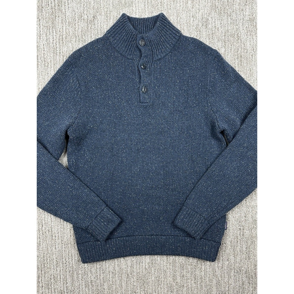 Patagonia Recycled Wool Silk Blend Button Henley Sweater Mens Med Speckled Blue